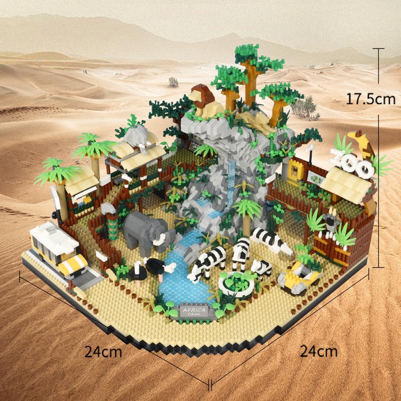 4800 шт., креативные микрочастицы, африканская дикая природа, лев, зебра, животное, зум, городские строительные блоки, вид на улицу, сборка кирпичей, игрушки