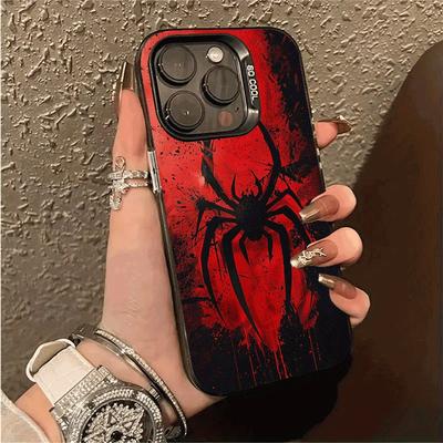 Trendy Retro Black Red Spider Pattern Phone Case for iPhone 16e Pro Max 15 14 13 12 11 Fashionable Phone Shock Absorber Cover