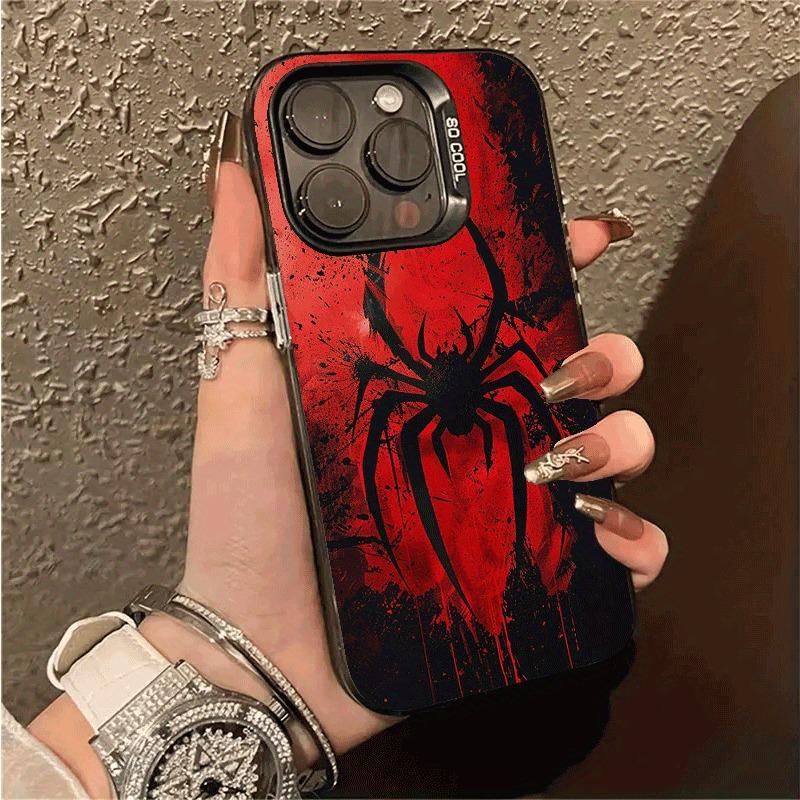 Trendy Retro Black Red Spider Pattern Phone Case for iPhone 16e Pro Max 15 14 13 12 11 Fashionable Phone Shock Absorber Cover