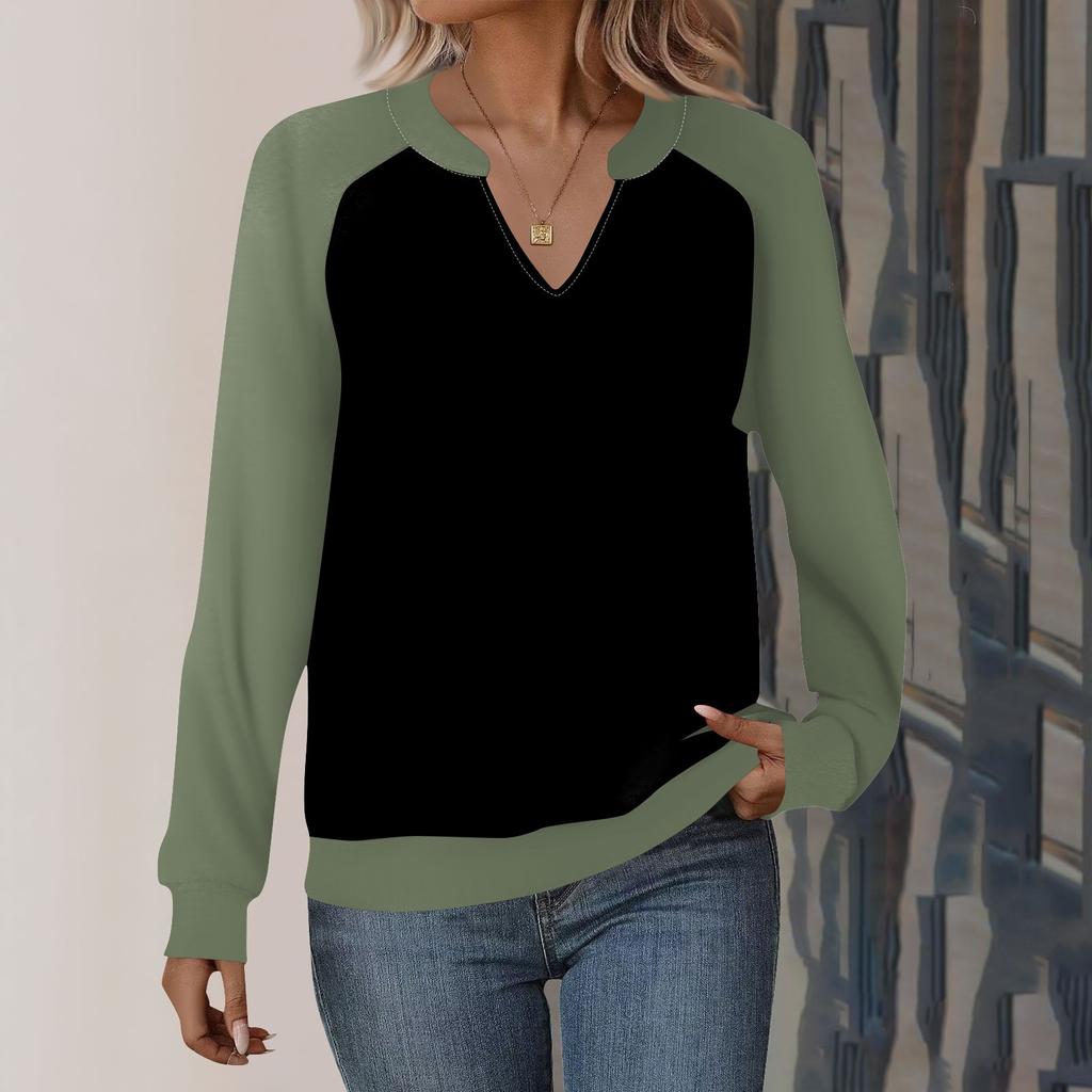 Женская повседневная толстовка с длинным рукавом и V-образным вырезом, однотонный свободный пуловер с принтом