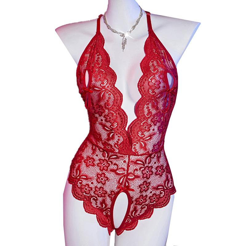 Transparent Sexy Lingerie For Woman Lace Bra Sets Crotchless Bodysuit Female Erotic Costume Sexy Deep V Neck Teddy Underwear Set