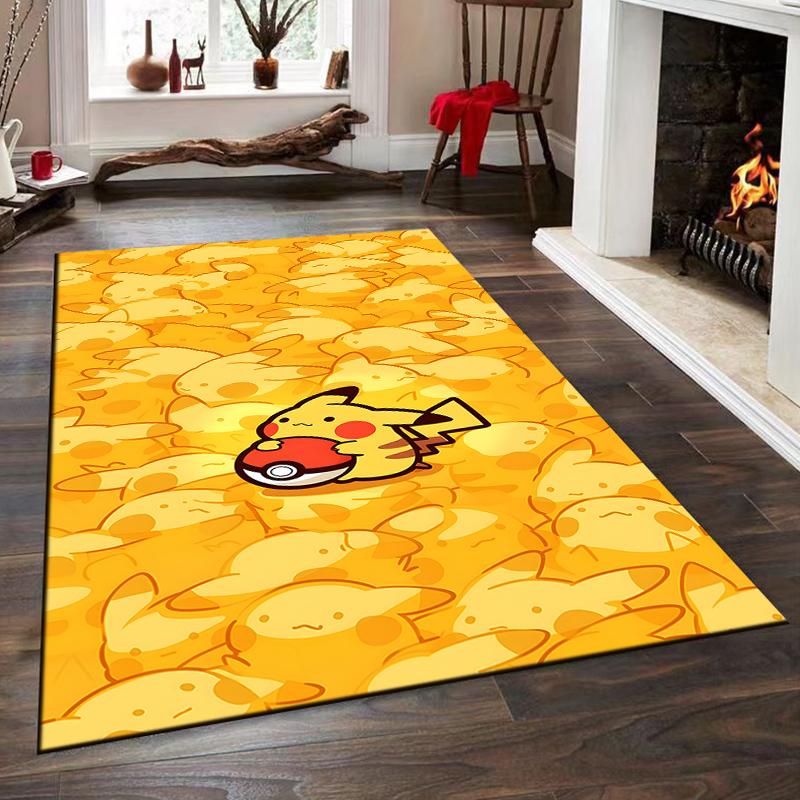 Cute Pikachu Holding Pokeball Design Rug Non-slip rug suitable for living room and bedroom sofas