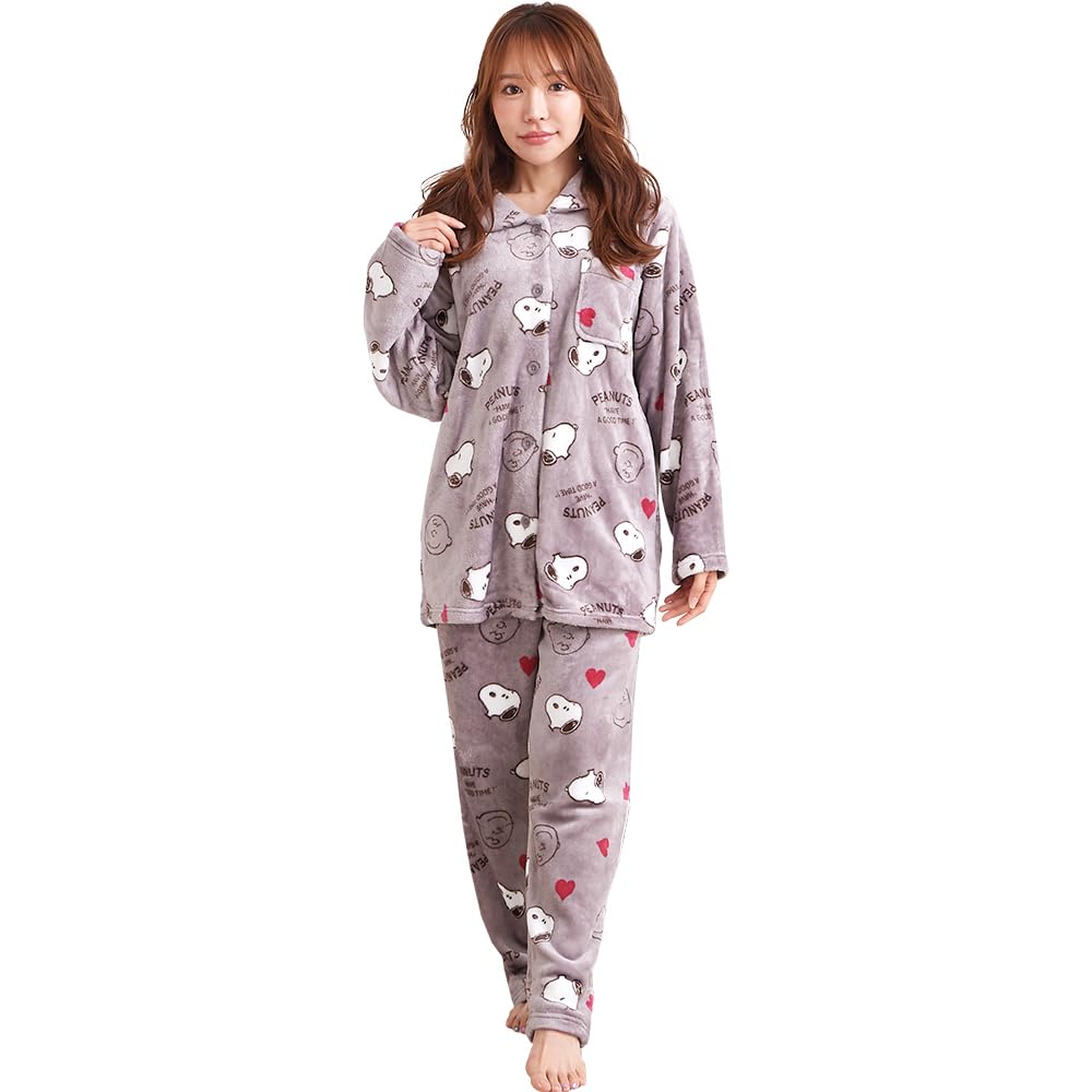 Snoopy Room Wear Pajamas Loungewear Fluffy Long Sleeve Top and Bottom Set Birthday Present Gift QWSN03 [Luanna Jena] Women's (Rose Gray)