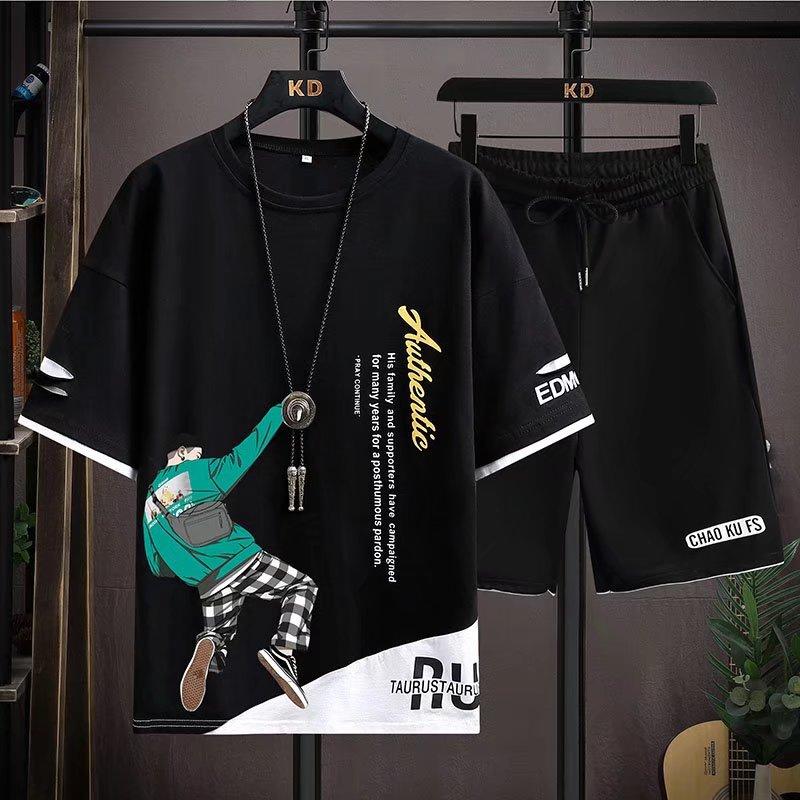 Комплект мужской одежды, футболка, шорты, аниме, цельный Саурон, футболка с принтом на спине, шорты, японская уличная хип-хоп, спортивная мужская одежда для отдыха