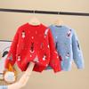 Girls Boys Sweater Pullover Autumn and Winter Velvet Thickened Christmas Knitted T-shirt Bottoming Sweaters for Children