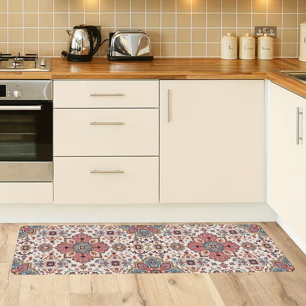 1 шт. розовый напольный коврик с богемным узором, современный кухонный полиэстеровый ковер, нескользящий, цветной, для дома, ванной комнаты, спальни, гостиной, декора