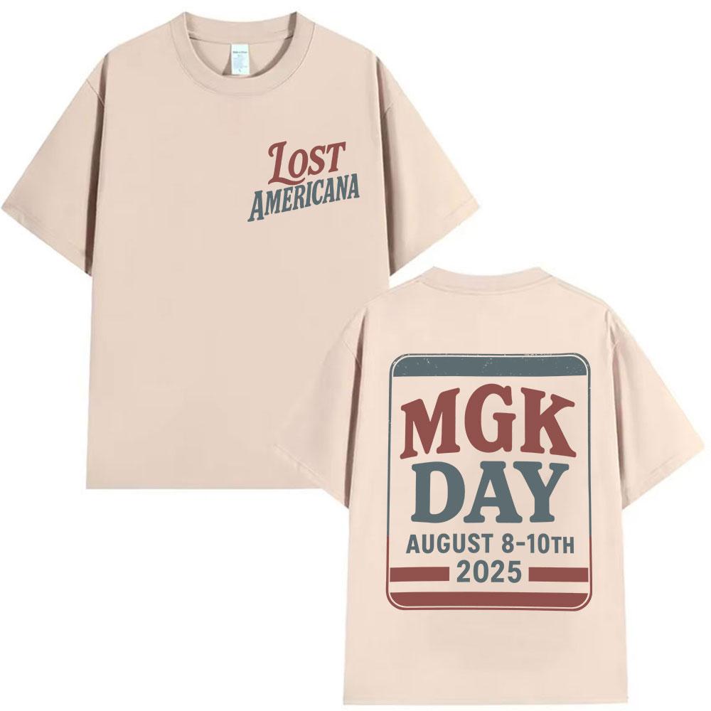 Футболка с принтом MGK Day Lost Americana 2025, Мужская и Женская, Высококачественный Хлопок, Винтажная Футболка с Коротким Рукавом в Стиле Харадзюку