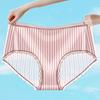 Женские трусы со средней талией из ледяного шелка размера плюс, эластичные, тонкие, мягкие, дышащие, антисептические, бесшовные, полосатые, кружевные, женские трусы, трусы