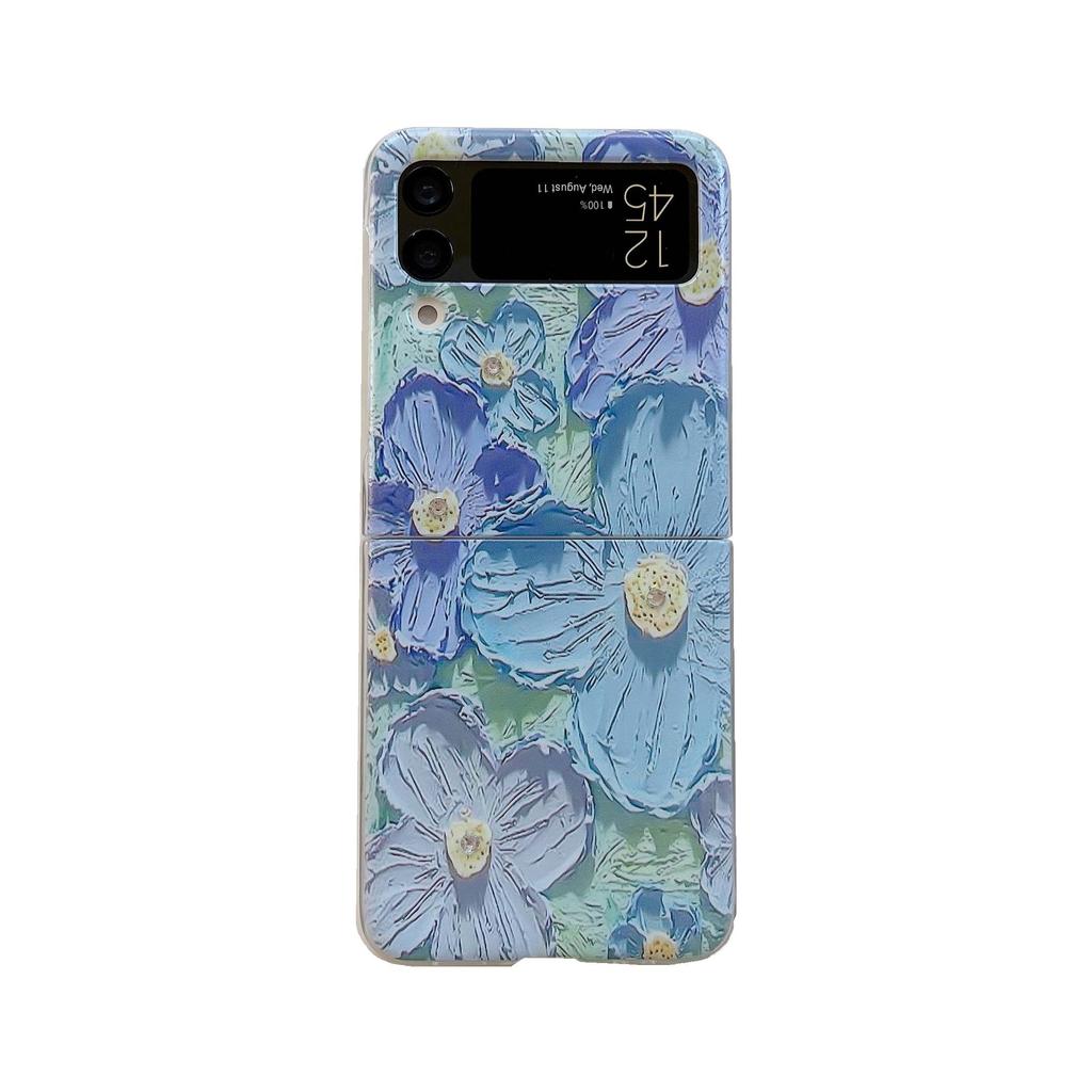 Ins клубнично-синий цветок Защитная оболочка для Samsung Galaxy Z Flip3 Flip4 5g Flip 3 4 мультяшный милый чехол для телефона задняя крышка