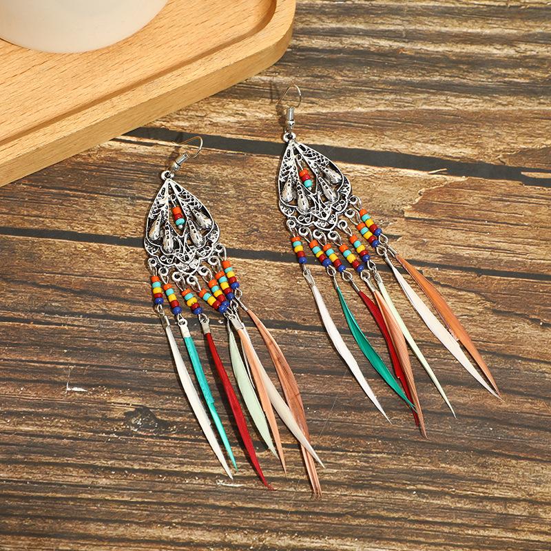 High-Value Feather Earrings Bohemian Long Tassel Photo Women'S Ear Hooks Personalized Earrings