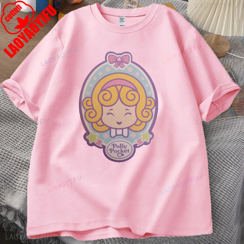 ZX Футболка Polly Pocket с принтом Топы Polly Pocket Буквенная одежда Дышащие Camisetas Ностальгия Ретро Высококачественные хлопковые топы