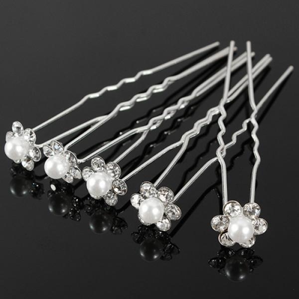 20Pcs Wedding Bridal Faux Pearl Rhinestone Flower Hair Stick Pins Clips Silver Color Jewelry ARI