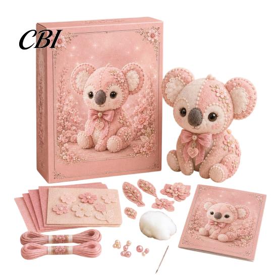 Handmade Gift Idea Pink Animals Patchwork Kit, DIY Felt Woodland Friends Sewing Project, 3D Cute Creative Hobby Kit Art Craft for Beginners Home Decor