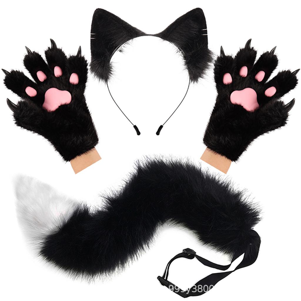 Funny Halloween plush fox ears animal claw gloves simulated animal ear headband cos suit props