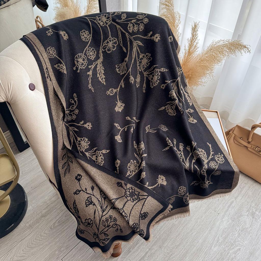 Gold Thread Scarf Women'S Autumn High-End Feeling Small Floral Japanese Silk Scarf Soft Thin Shawl Headscarf