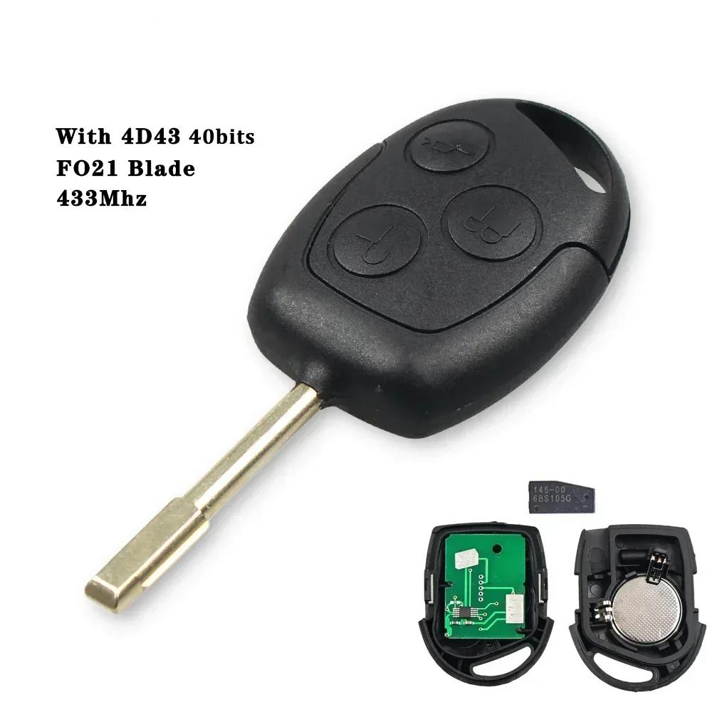 KEYYOU С нарезкой Лепесток Автомобильного Ключа Зажигания Для Ford Focus Fiesta Mondeo Fusion Transit KA 2001 2002-2008 433 МГц Чип 4D60 4D63