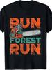 1pc, RUN FORET RUN Chainsaw Pattern Men'S T-Shirt - Unisex Crew Neck Short Sleeve Men'S T-Shirt, Exc