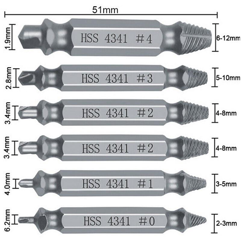 6Pcs/Set Portable Broken Bolt Remover Tool Universal Damaged Screw Extractor Speed Out Drill Bits