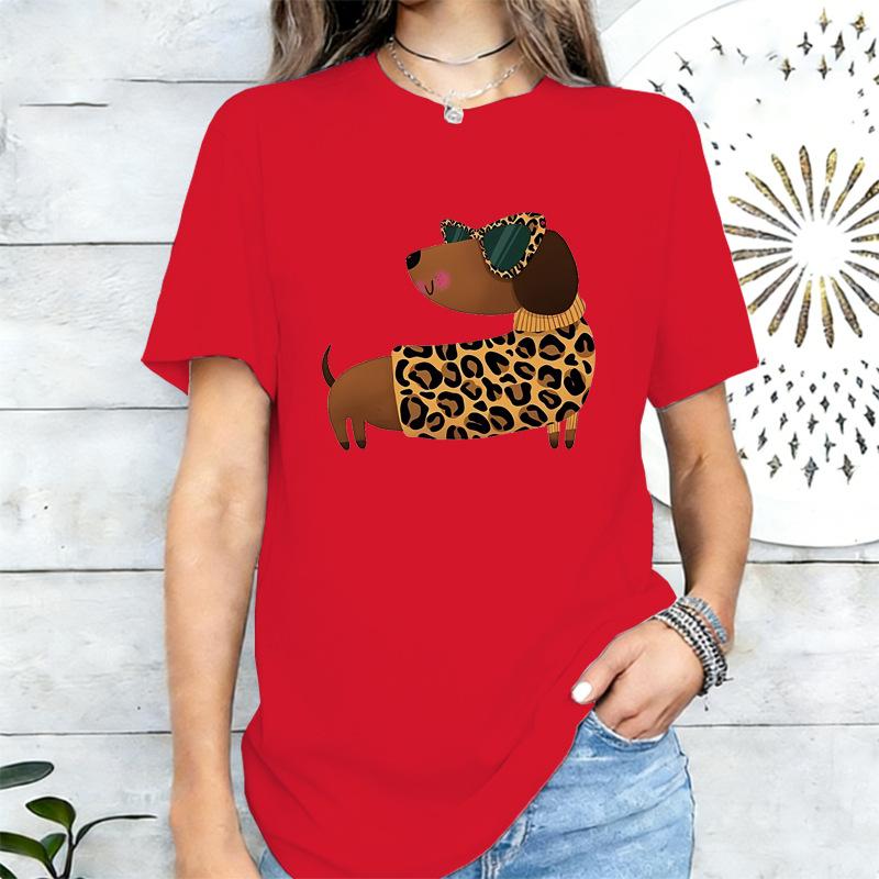 Leopard Print Dachshund Dog Graphic Tshirt Unisex Casual Cotton Short Sleeve Cute Pet Lover Tee