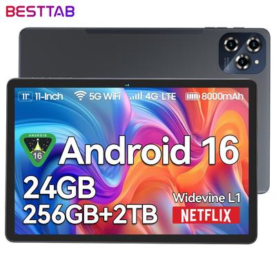 BESTTAB W90 11-дюймовый планшет Android 16, 24 ГБ ОЗУ, 256 ГБ памяти(2 ТБ ТФ),Большой дисплей Widevide L1, восьмиядерный T615, 8000 мАч, 5G WiFi, 4G LET, 18 Вт