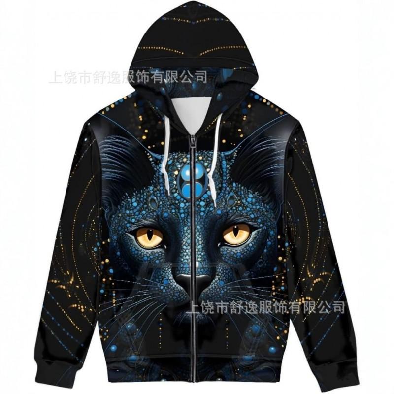 Mens Oversized Hooded Zip-Up Sweatshirt With Realistic 3D Digital Print Casual Long Sleeve Pullover