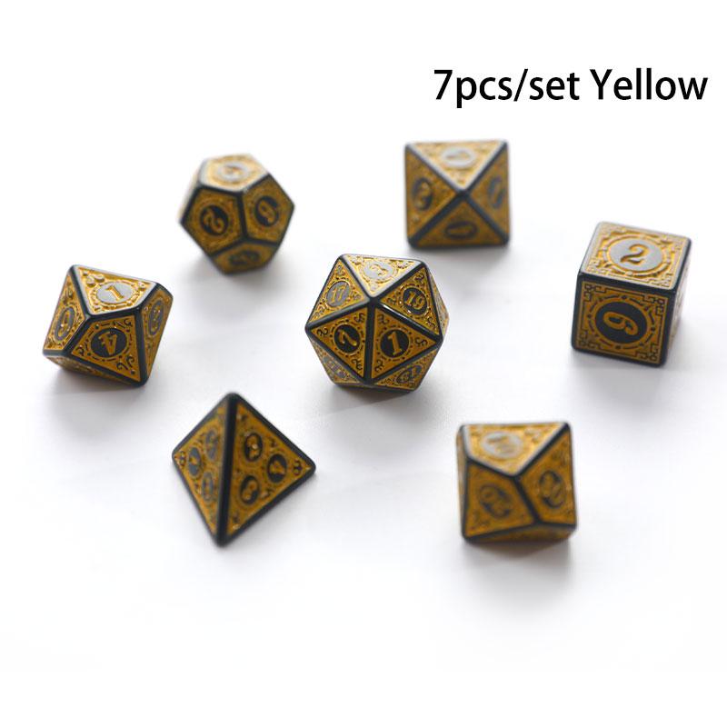 7Pcs/Set Polyhedral Antique Carved Pattern Dice D4 D6 D8 D10 D% D12 D20 DND RPG Digital Table Game