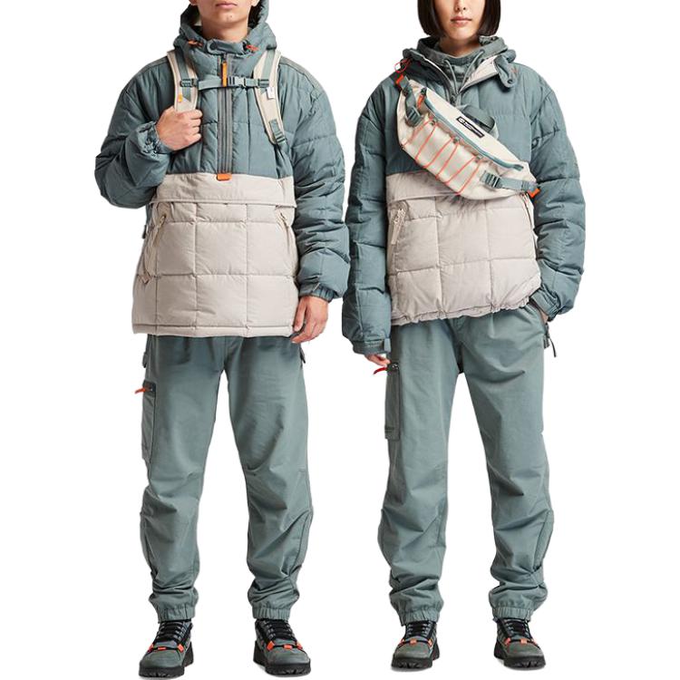 Timberland Raeburn Color Block Hooded Half Zip Down Jacket Unisex Jackets Fuchsia-Green Sand A616W-DB3