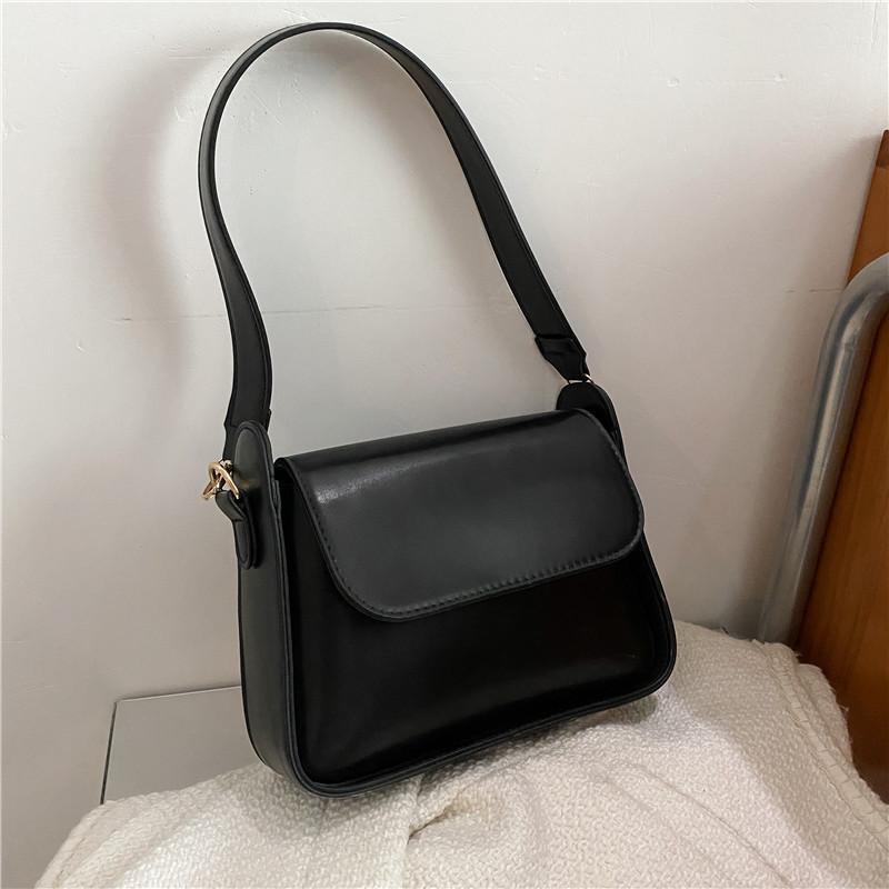 Summer Solid Color Women's Bag PU Leather Flap Shoulder Bag Fashion Lady Armpit Handbag and Purse Trendy Underarm Bag