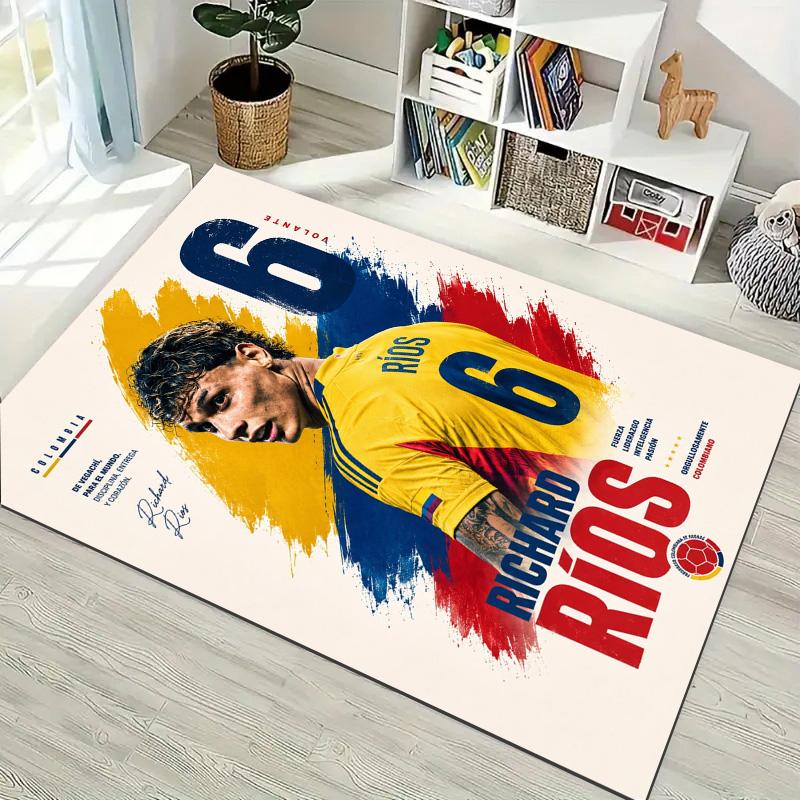 Richard Rios Colombia Football Star Print Area Rug Non‑Slip Rectangular Floor Mat Soccer Fan Gaming Room Home Decor