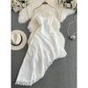White Sleeveless Sling Irregular Dress Women's Summer 2024 New Arrival Fancy Oblique Mid Length Long Length Skirt