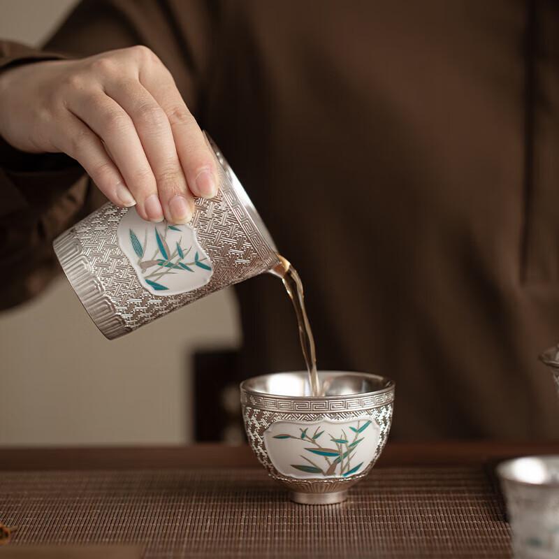 Master Zheng Wenqiang Gilded Silver Bamboo Rhyme Ceramic Kung Fu Tea Gift Set