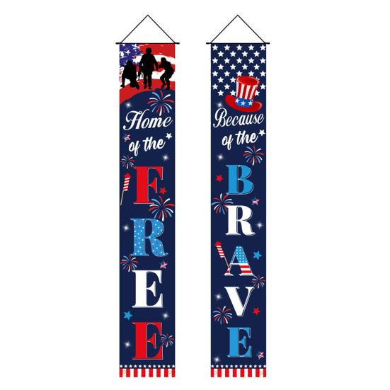 4th of July Patriotic Door Banners Outdoor Patriotic American Flag Hanging Porch Sign for Independence Day Memorial Day Decor