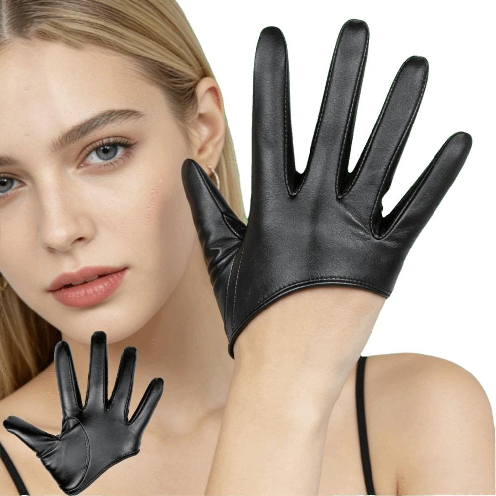 PU Leather Five Finger Mittens Fingerless Patent Leather Gloves Personality Half-palm Gloves Women