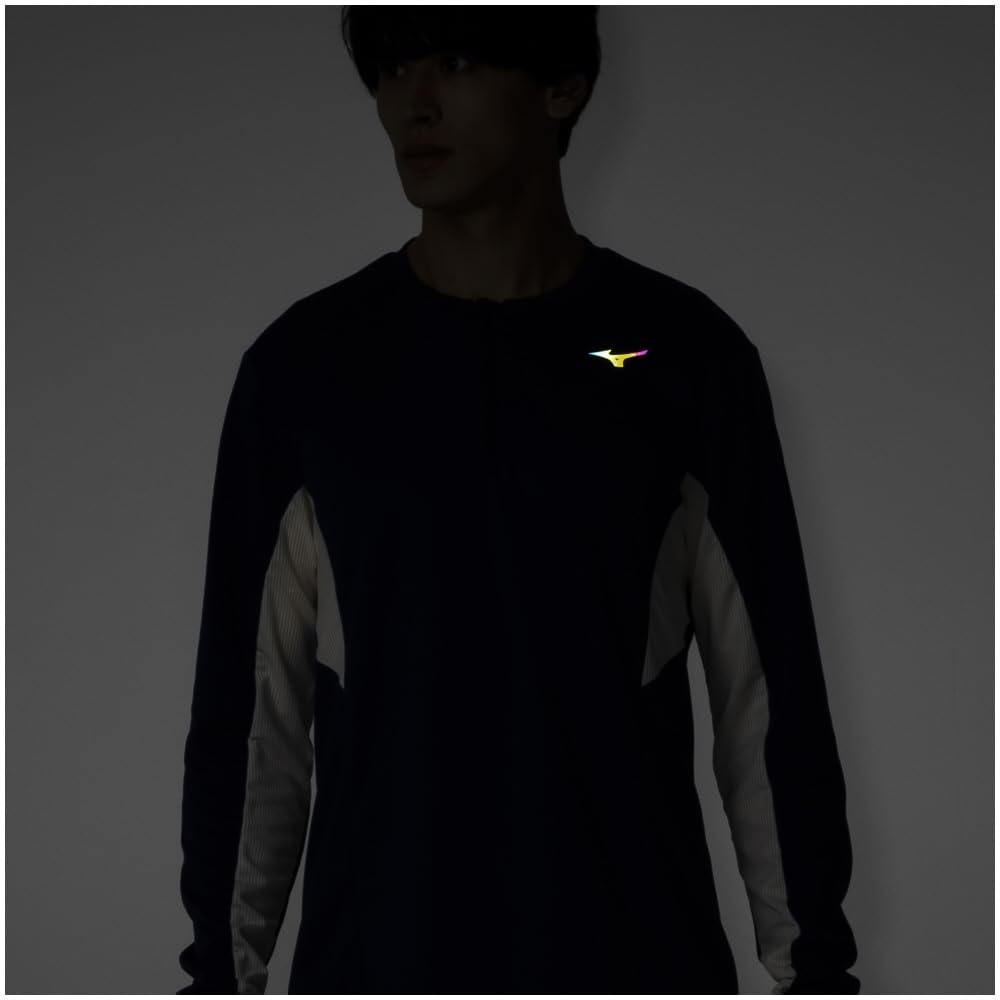 Mizuno Беговая одежда Dry Aeroflow Long Half Высокий Эстейт Синяя футболка, Рукав, Молния, Дышащая, Светоотражающая, J2MAB505, Мужская,