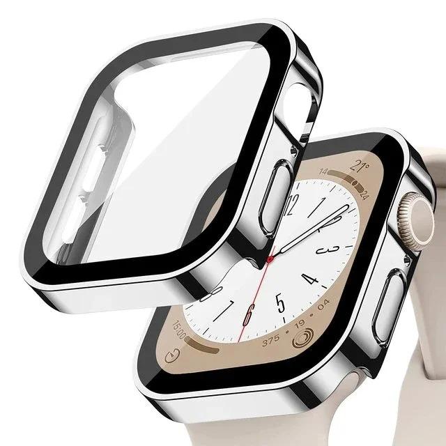 Стекло+Чехол для Apple Watch 46мм 44мм 45мм 40мм 41мм 42мм с прямым краем Защитная крышка корпуса iWatch 10 9 8 7 SE 6 5 4 чехол