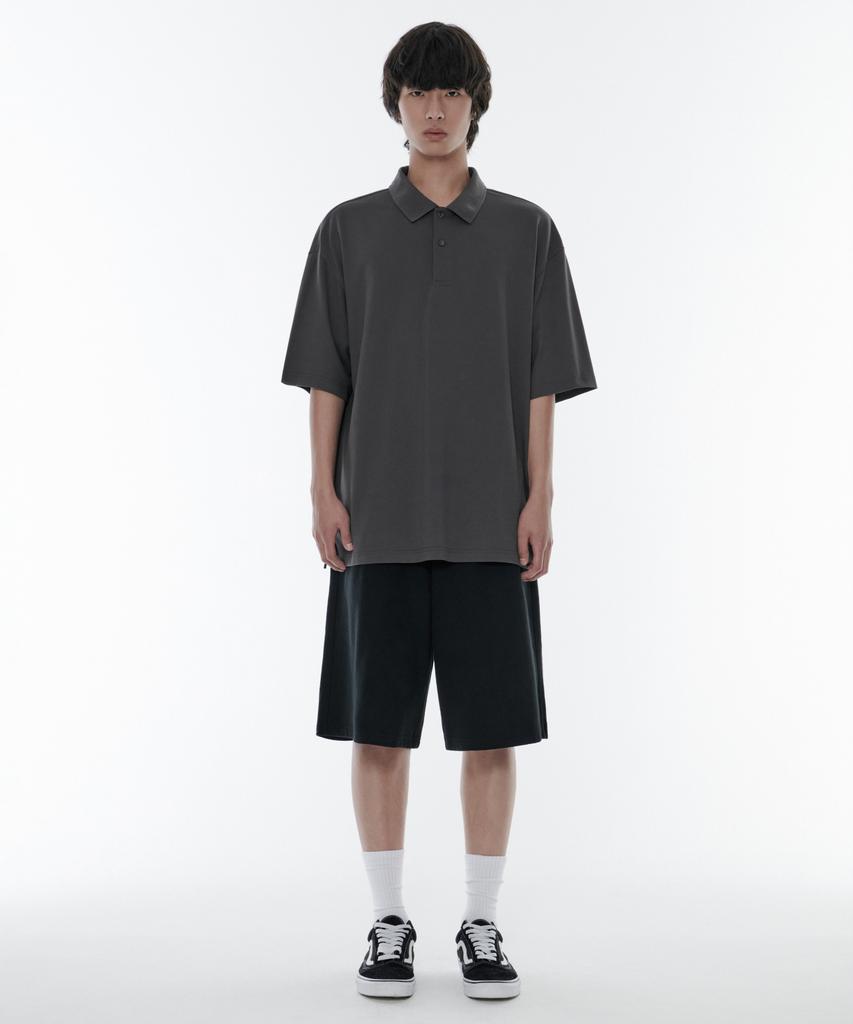 MUSINSA STANDARD [Cooltandard] Oversized Pique Polo Shirt [Gunmetal]