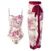 1Pc/2Pcs Women Printing Monokini Lace-up Skirt Sling Bandeau One-Piece Hot Spring Swimsuit Beach Cover Up Tummy