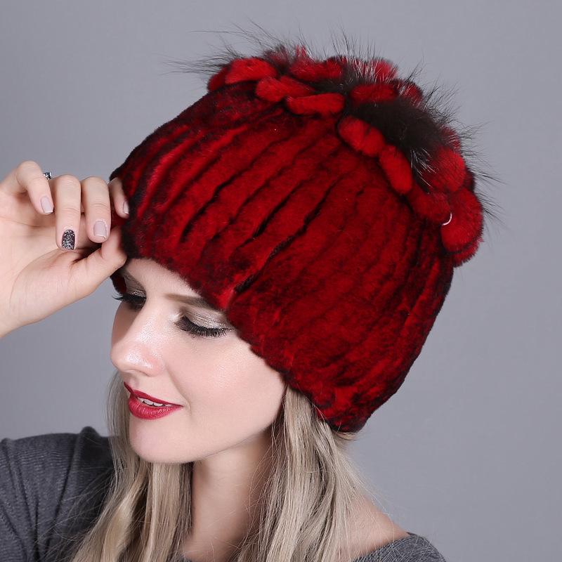 Новая вязаная женская меховая шапка из кроличьей шерсти рекс для теплой и утолщенной осенне-зимней теплой женской красочной вязаной шапки