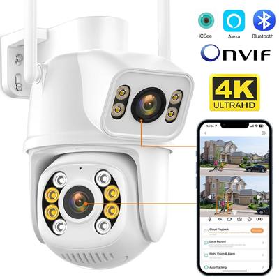 Новая Wi-Fi IP-камера 8MP 4K с двумя объективами PTZ-камера с обнаружением человека 4MP камера видеонаблюдения ночного видения наружное видеонаблюдение iCSee
