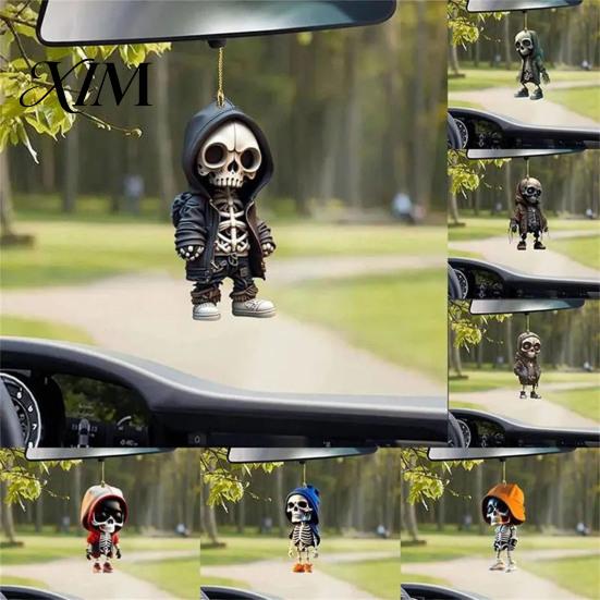 Creative Halloween Party Favors 2Pcs Hoodie Skeleton Ornaments, 2D Flat Acrylic Pendants, Gothic Unique Interior Car Accessories Style
