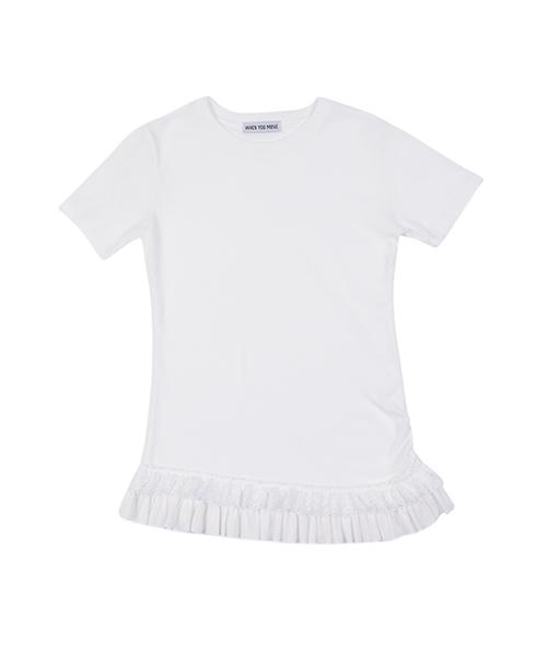 WHEN YOU MOVE Asymmetrical Shirred Frill Lace T-Shirt (3 Colors)