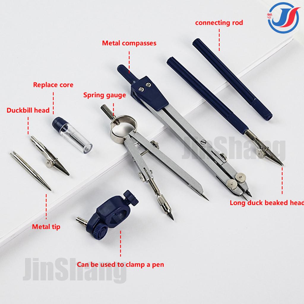 Professional Geometry Set Metal Compass, 8PCS, Geometry Precision Tool Set with Shattered Storage Box, Drawing Tools and Drawing
