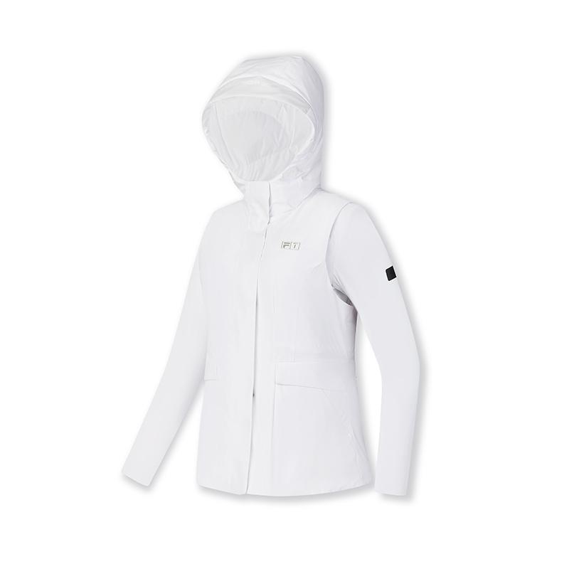 FILA Fleece Lined Comfortable Versatile Hooded Jumpsuit Down Jacket Women outerwear Jade-White A11W445919FWT