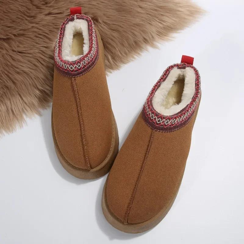 Женские ботинки, мягкие плюшевые теплые домашние тапочки из хлопка, новинка 2024 года, зимние ботинки на толстой подошве, повседневные замшевые классические ботинки Mujer