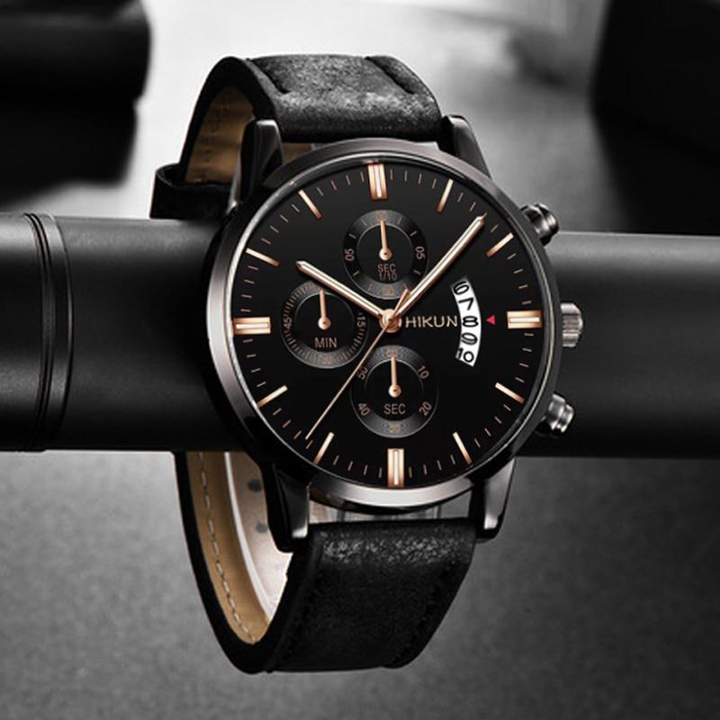 Роскошные мужские часы, модные спортивные наручные часы, корпус из кожаного сплава, кварцевые наручные часы, деловые часы, часы с календарем