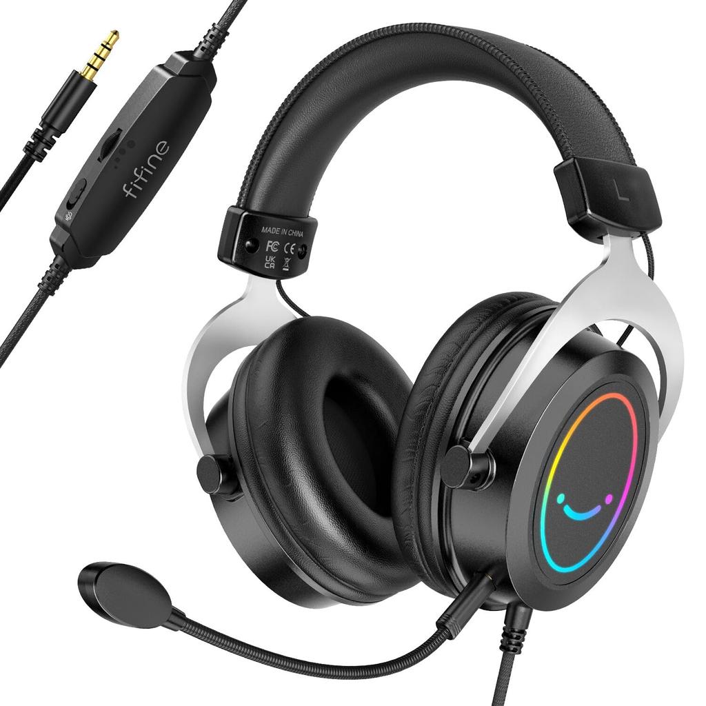 FIFINE Gaming Headset Connection Wired Sealed RGB Lighting with Detachable Microphone Compatible with For Gamers Movies Black AmpliGame H3 3.5mm