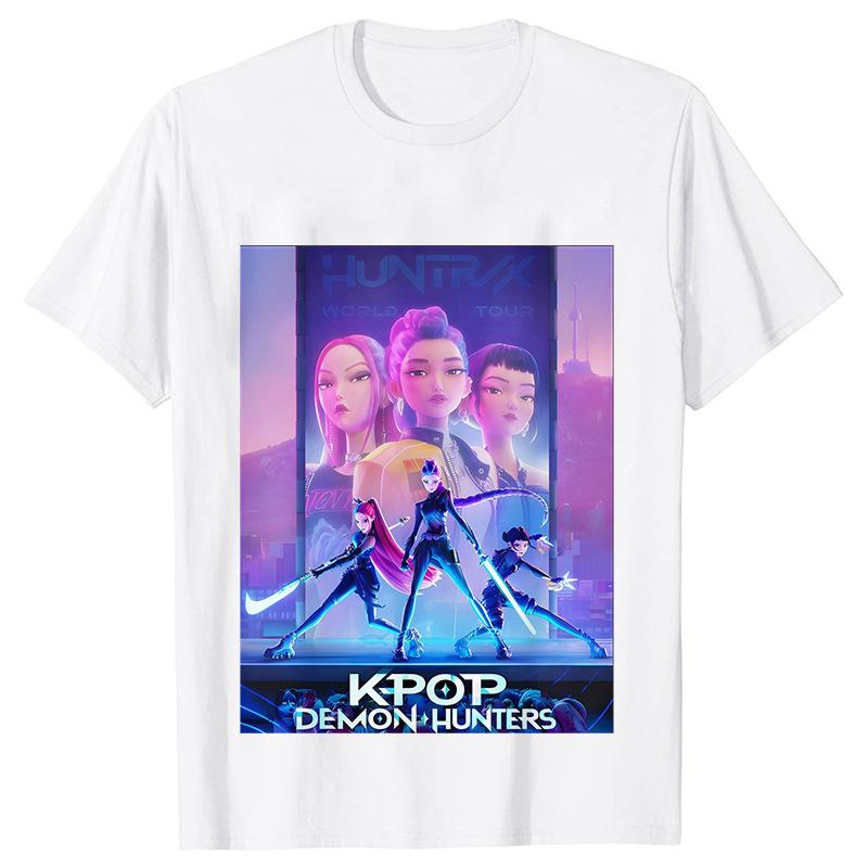 Футболка с графическим принтом Охотники на демонов K-pop Rumi Mira Zoey Футболка Saja Футболки для мальчиков Мужская Женская Модный тренд Уличная одежда