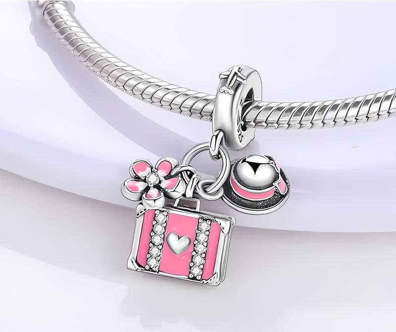 Charms Do Pandora Zawieszka Charms Walizka Kapelusz Kwiatek Charmsy Trusky