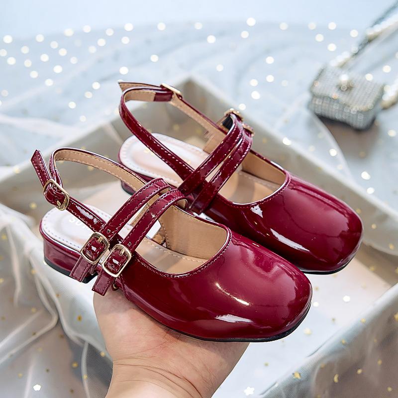 Girls' Princess High Heels2026New performance dress retro square-toed shallow buckle strap open-back Mary Jane shoes