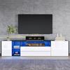 Meuble TV laqué brillant, noir et blanc, avec éclairage LED, 2 tiroirs et 2 placards, meuble de salon, 180 x 40 x 45 cm